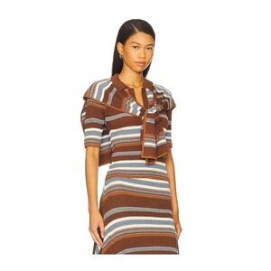 Monse Striped Jacquard Top And Scarf sweater 1/2 Sleeve Festival Resort Knit Lrg